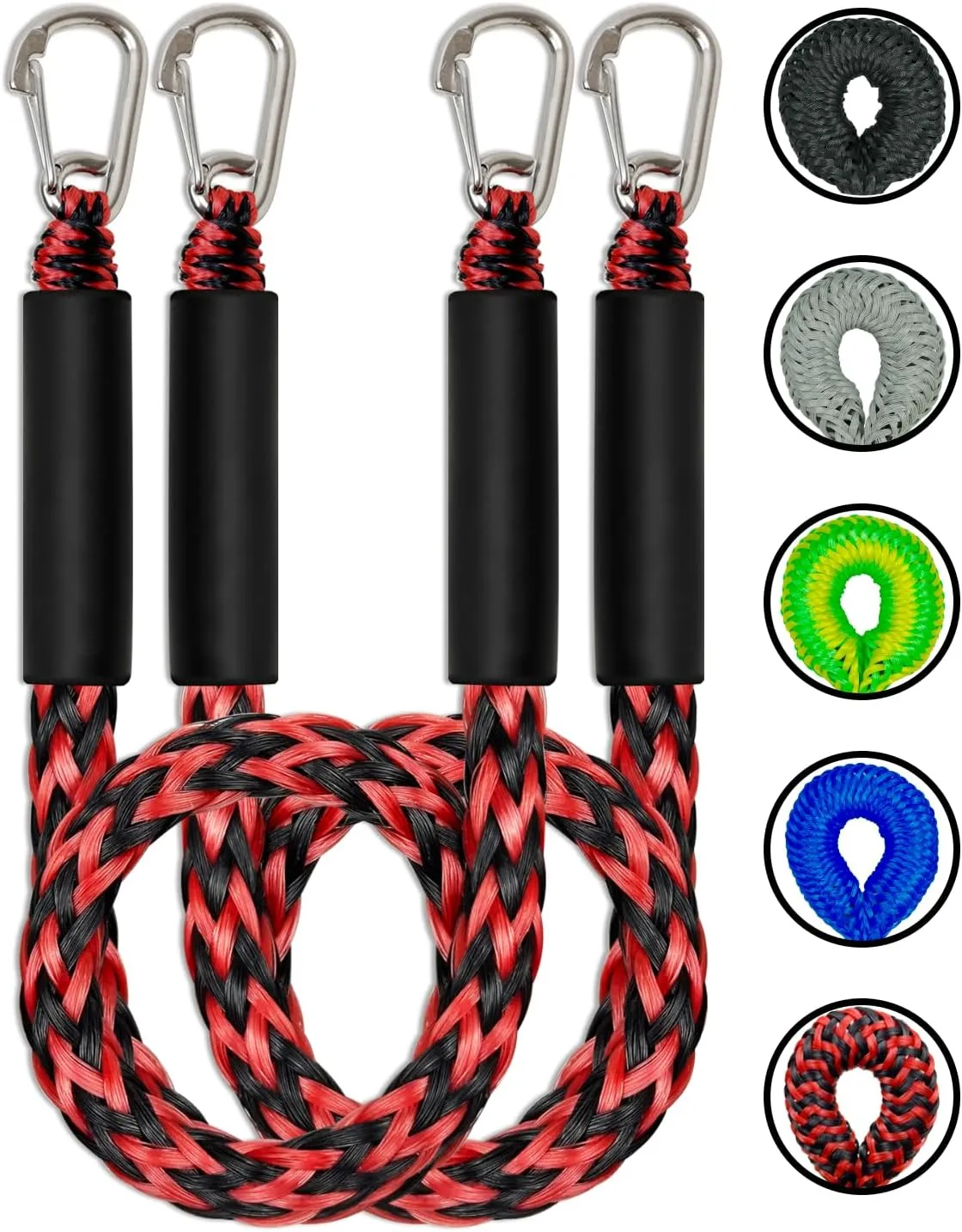 3Feet Bungee Dock Lines 2 Clips Heavy Duty 316 Stainless Steel Clips 2PCS (Red&Black, 3 Feet)