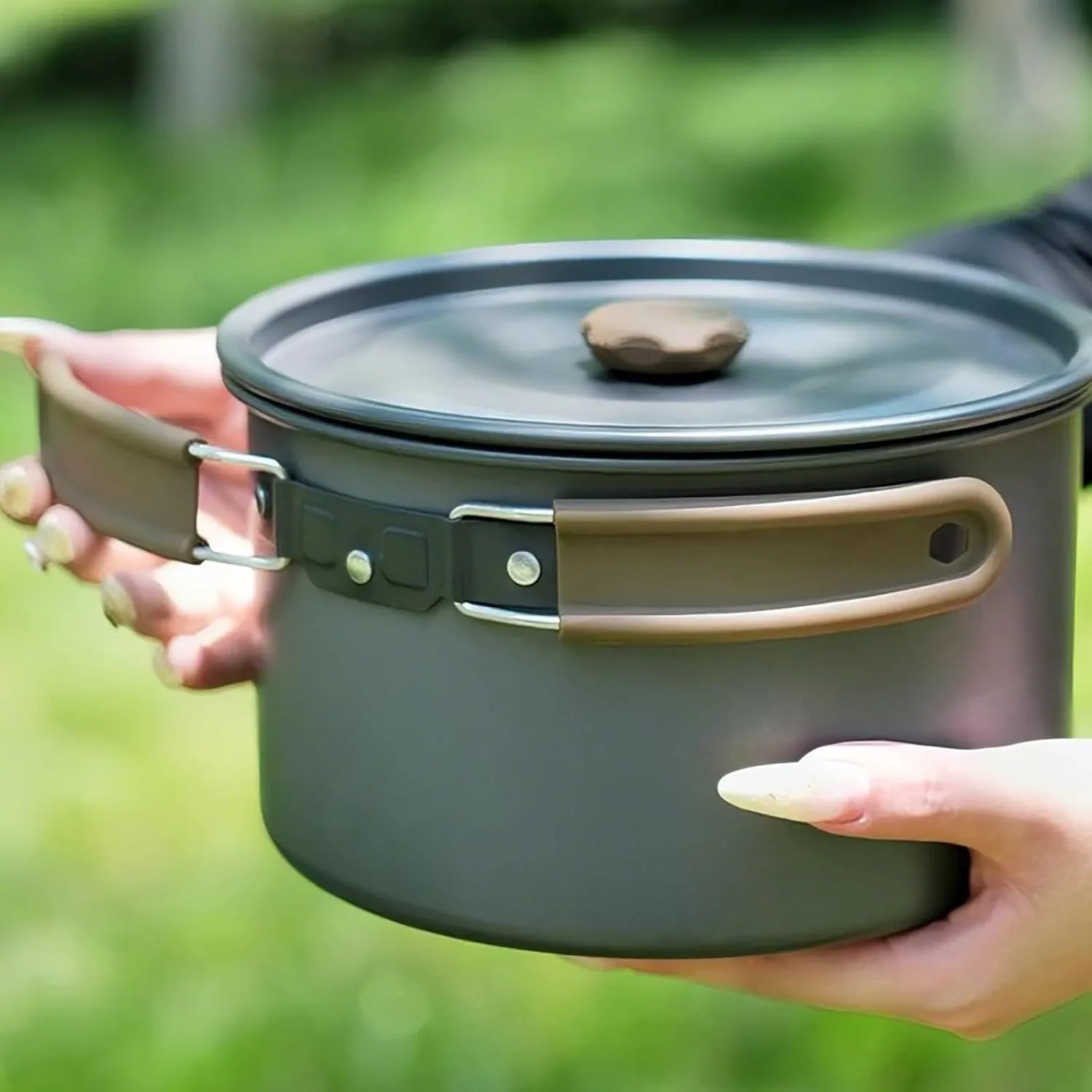 3L Large Capacity Outdoor Camping Pot, Multifunctional Foldable Frying Pan, Five-in-one Portable Aluminum Alloy Cookware Set