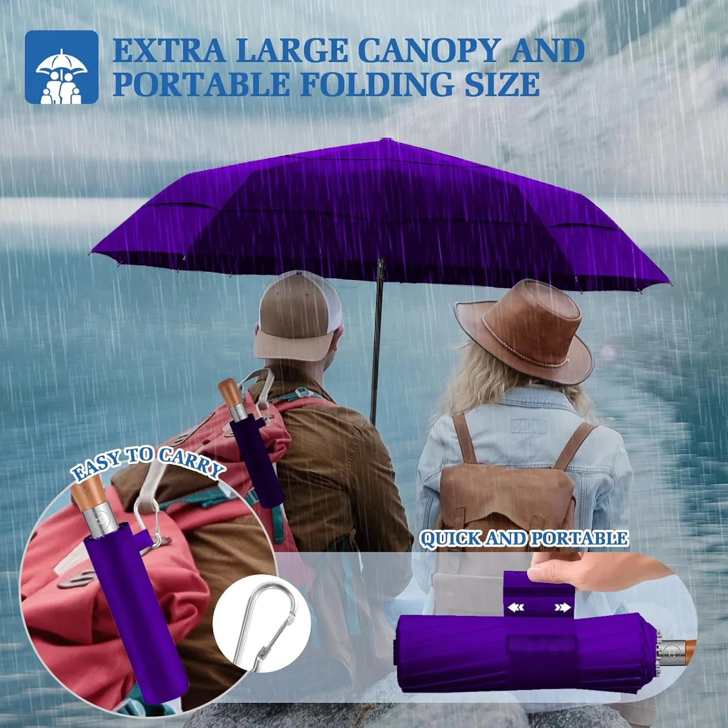 3T Wind Armor Travel Umbrella Compact Easy Auto Open Close Folding Umbrellas for Rain Windproof Umbrella for Women and Men Durable Real Wood Handle Portable Fits Backpack Car