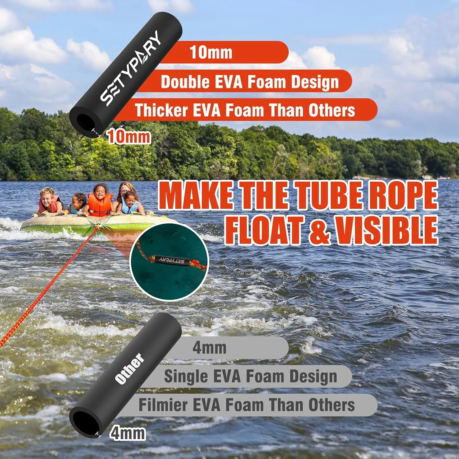 4-6K 60FT Boat Tow Rope for Tubing, Fits 1-4 Person Towable Tubes Boating, Heavy-Duty Floating Tube Tow Rope for Watersports