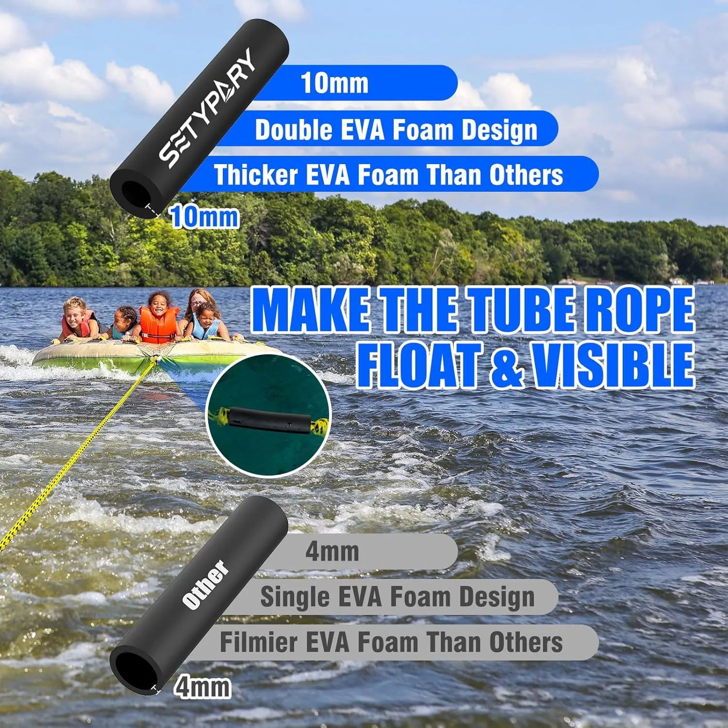 4-6K 60FT Boat Tow Rope for Tubing, Fits 1-4 Person Towable Tubes Boating, Heavy-Duty Floating Tube Tow Rope for Watersports