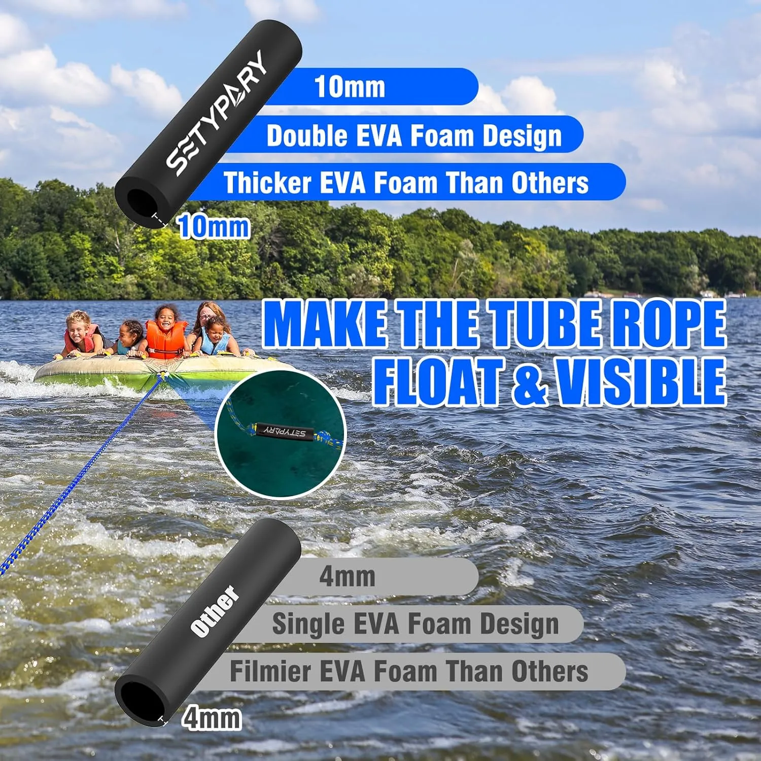4-6K 60FT Boat Tow Rope for Tubing, Fits 1-4 Person Towable Tubes Boating, Heavy-Duty Floating Tube Tow Rope for Watersports