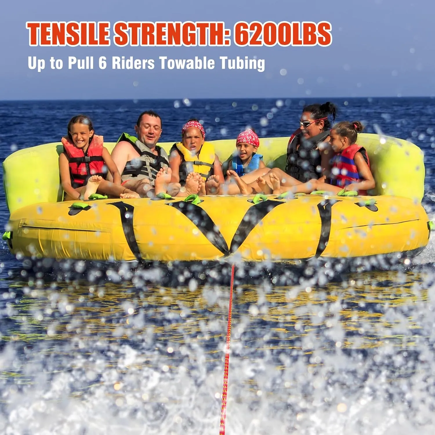 4-6K 60FT Boat Tow Rope for Tubing, Fits 1-4 Person Towable Tubes Boating, Heavy-Duty Floating Tube Tow Rope for Watersports
