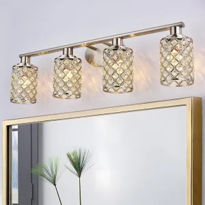 4 Light Bathroom Light Fixtures, Modern Farmhouse Vanity Light,Brushed Nickel Bathroom Lights Over Mirror,Crystal Vanity Lighting Fixtures for Bathroom,Powder Room