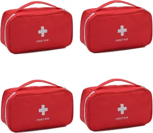 4 Pack First Aid Bag Empty Portable Medical Bag Mini Emergency Survival Storage Bag for Camping Hiking Home Travel Red
