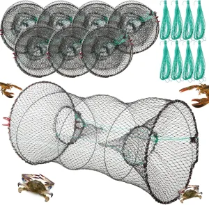 4 Pack Fishing Bait Trap Crab Trap Minnow Trap Crawfish Trap Lobster Trap Crayfish Shrimp Trap Net Portable Collapsible Fishing Traps with 49 Ft Rope Folded Fishing Accessories, 12 x 24 Inch
