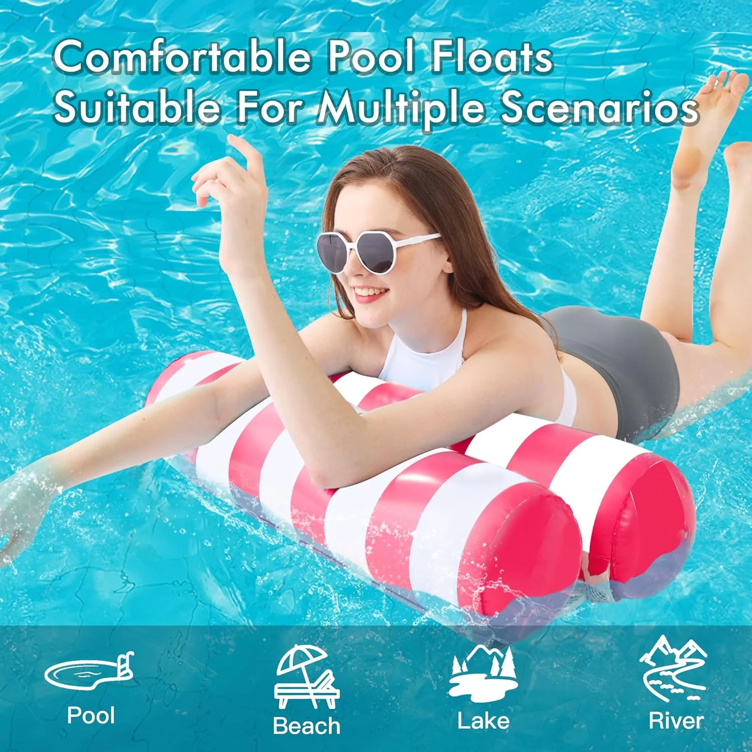 4 Pack Inflatable Pool Floats, OKSUWATER 4-in-1 Water Hammock, Pool Floats Adult Size for Swimming Pool Party Summer Lake Water Fun