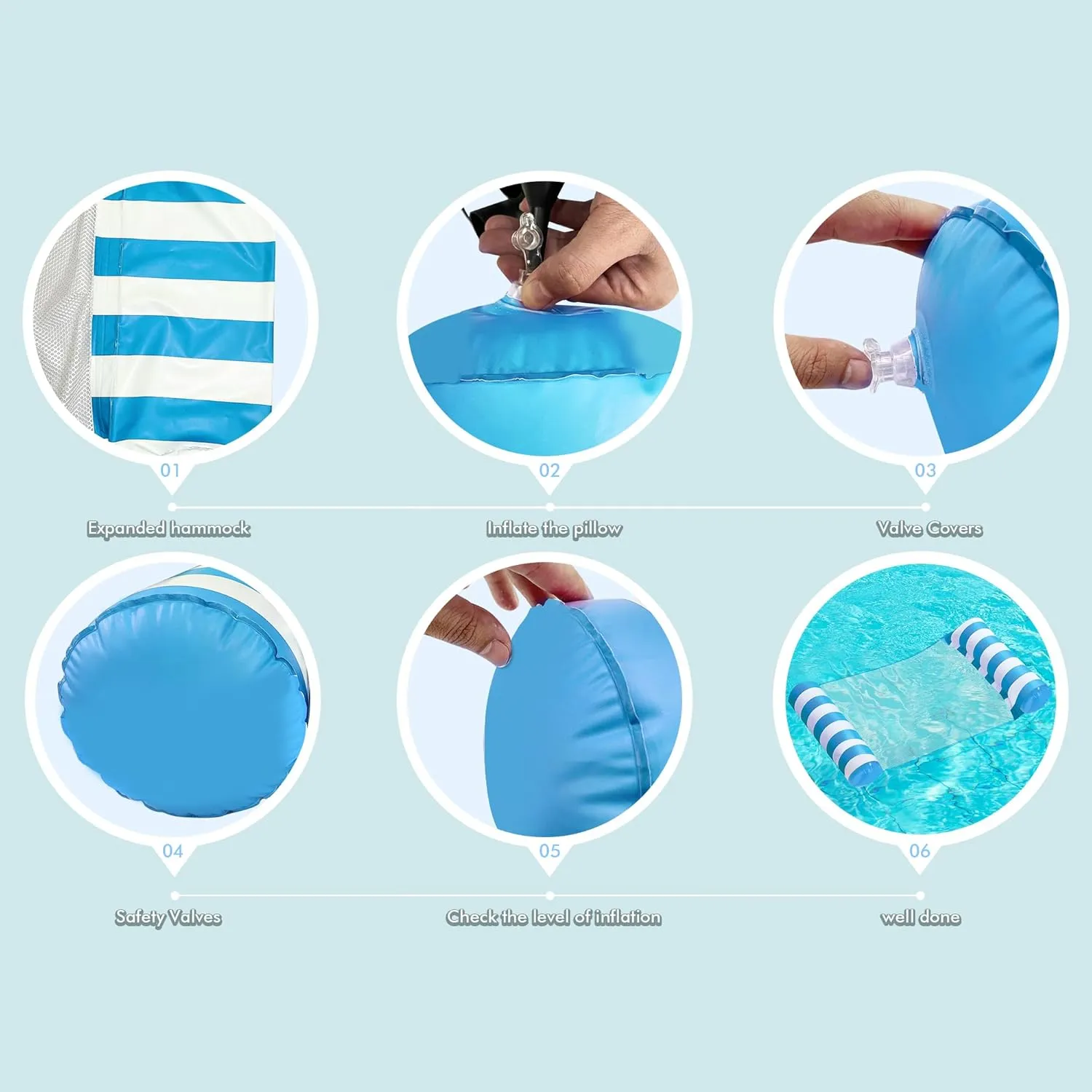 4 Pack Inflatable Pool Floats, OKSUWATER 4-in-1 Water Hammock, Pool Floats Adult Size for Swimming Pool Party Summer Lake Water Fun