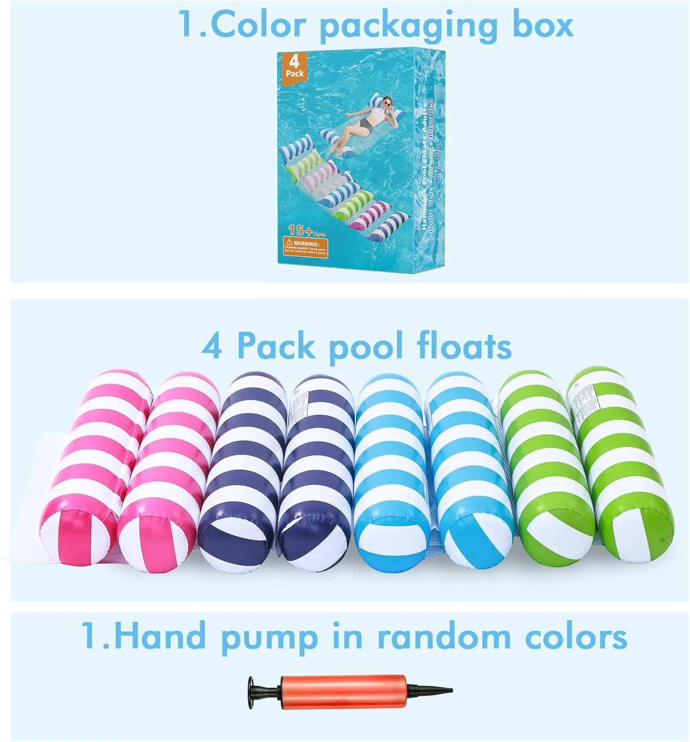 4 Pack Inflatable Pool Floats, OKSUWATER 4-in-1 Water Hammock, Pool Floats Adult Size for Swimming Pool Party Summer Lake Water Fun