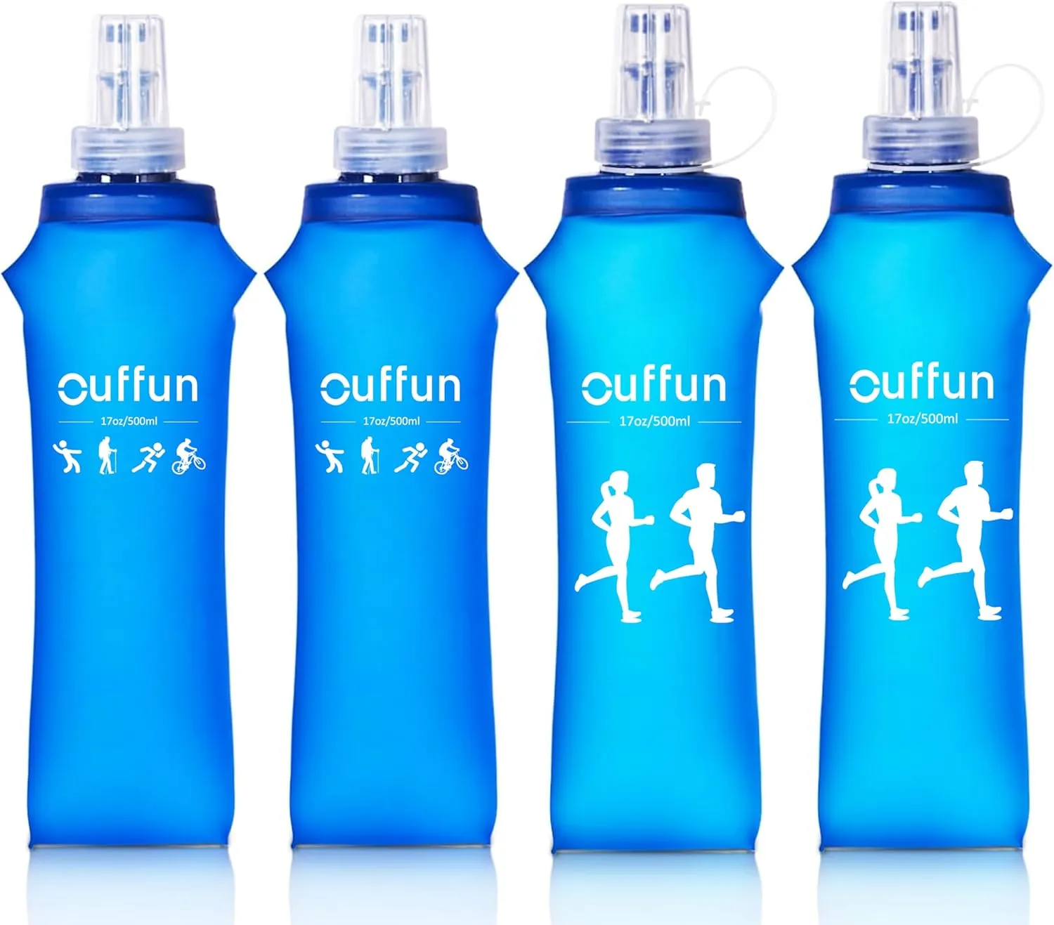 4 Pack Soft Water Bottle, 17oz/500ml Soft Flask Running Bottles for Hydration Pack, TPU Collapsible Running Water Bottle Reusable Handheld Running Flask for Running Hiking Cycling Climbing Traveling