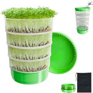 4-Tier Seed Sprouting Kit, Stackable Microgreens Growing Kit with Drain Trays and Blackout Sleeves, Green Soil-Free Seed Sprouter Tray for Growing Organic Mung Beans, Broccoli, Alfalfa