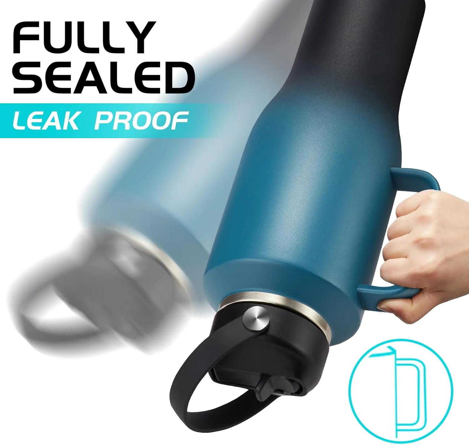 40 oz Insulated Water-Bottle that fits in Cup Holder - Cold 48h/Hot 24h, Stainless Steel Tumblers with Lids and Straws & Bottle Sleeve, Leak Proof Metal Flask Cup, Travel Coffee Tumbler with Handle