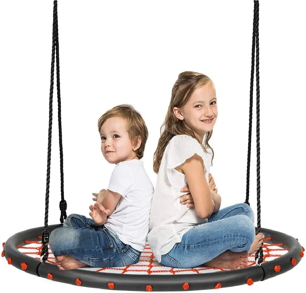 40'' Spider Web Tree Saucer Swing, Flying Round Tree Swing Set w/Adjustable Ropes, Sturdy Metal Frame, Premium Weight Capacity, All-Weather Resistant, Kids Outdoor Disk Swing (Orange)
