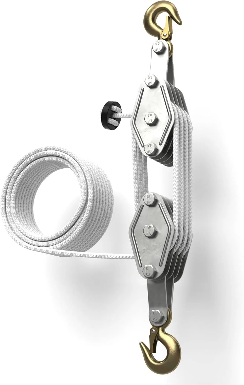 4000LBS Block and Tackle Pulley System, Heavy Duty 66 FT Rope Pulley, Four-Wheel Pulley Hoist System with 7:1 Lifting Power and 270° Rotatable Hook for Furniture Motorcycle Boat