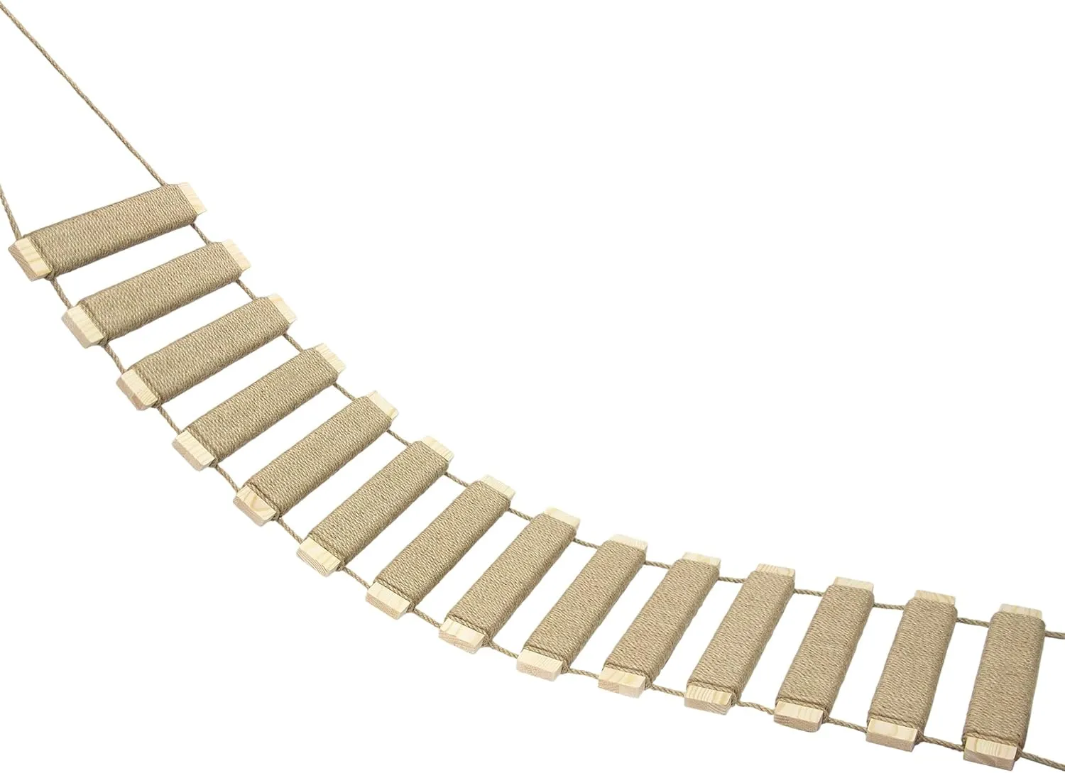 40in Cat Climbing Ladder & Bridge - Multi-Functional DIY Cat Wall Furniture with Sisal Rope for Indoor/Outdoor Cats, Parrots, and Small Pets (Wood Tone, L-40in)