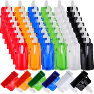 48 Pack Collapsible Water Bottles Bulk 16oz Foldable Water Bottles with Carabiner 6 Colors Reusable Drinking Bags Leak Proof Container Bag for Sports Biking Hiking Camping Outdoor