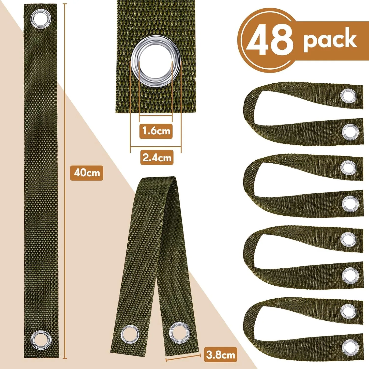 48 Pieces 15.74 Inches Straps for Staking with Grommet Heavy Duty Young Tree and Plant Supports Stakes for Guying Staking Newly Planted Sapling Straight and Hurricane Protection(Army Green)