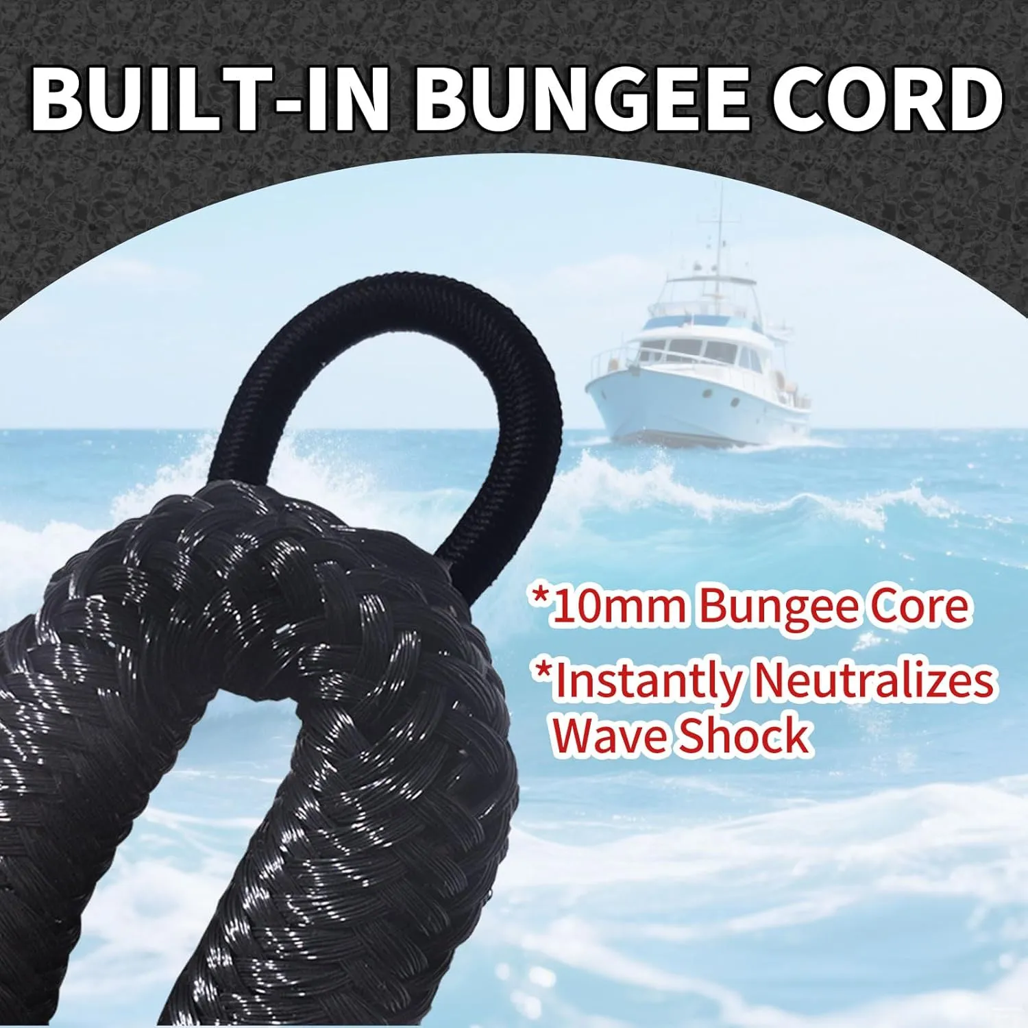 4FT Bungee Dock Lines for Boats with Loops – Shock Absorbent Docking Rope, Boat Accessory, Ideal for bass Boats, pontoons, Jet skis, and Kayaks, 2 PCS (Black)