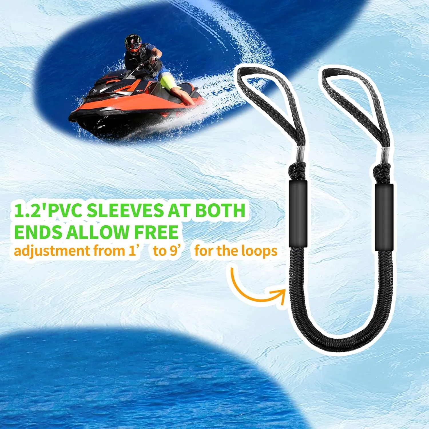 4FT Bungee Dock Lines for Boats with Loops – Shock Absorbent Docking Rope, Boat Accessory, Ideal for bass Boats, pontoons, Jet skis, and Kayaks, 2 PCS (Black)