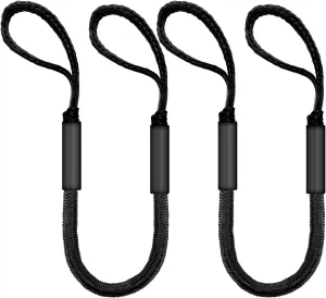 4FT Bungee Dock Lines for Boats with Loops – Shock Absorbent Docking Rope, Boat Accessory, Ideal for bass Boats, pontoons, Jet skis, and Kayaks, 2 PCS (Black)
