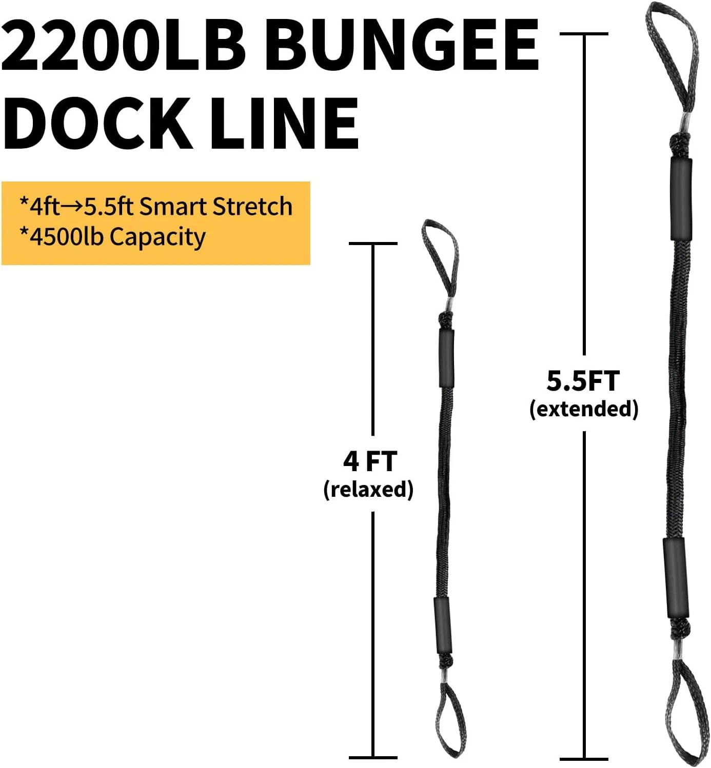 4FT Bungee Dock Lines for Boats with Loops – Shock Absorbent Docking Rope, Boat Accessory, Ideal for bass Boats, pontoons, Jet skis, and Kayaks, 2 PCS (Black)