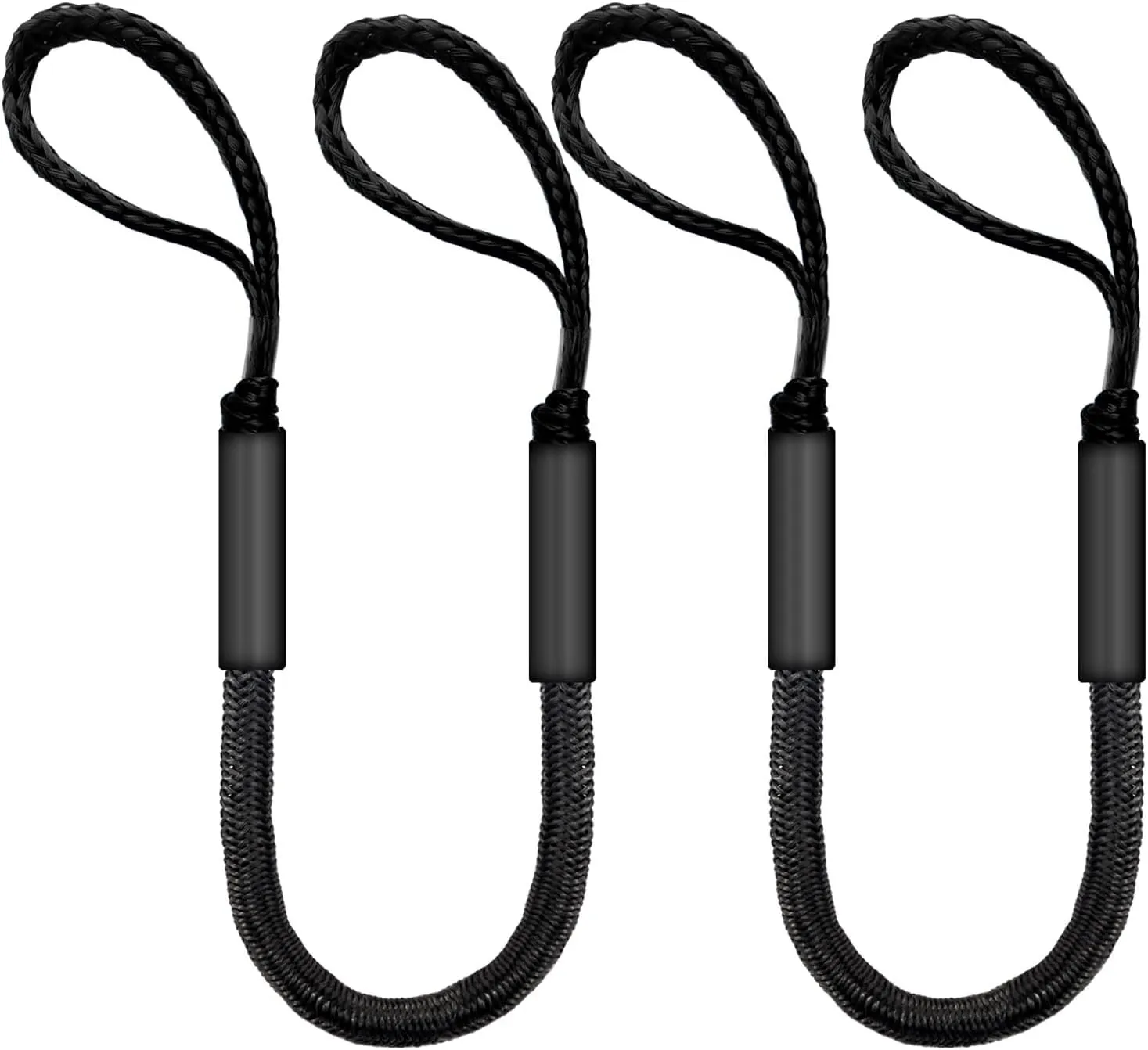 4FT Bungee Dock Lines for Boats with Loops – Shock Absorbent Docking Rope, Boat Accessory, Ideal for bass Boats, pontoons, Jet skis, and Kayaks, 2 PCS (Black)