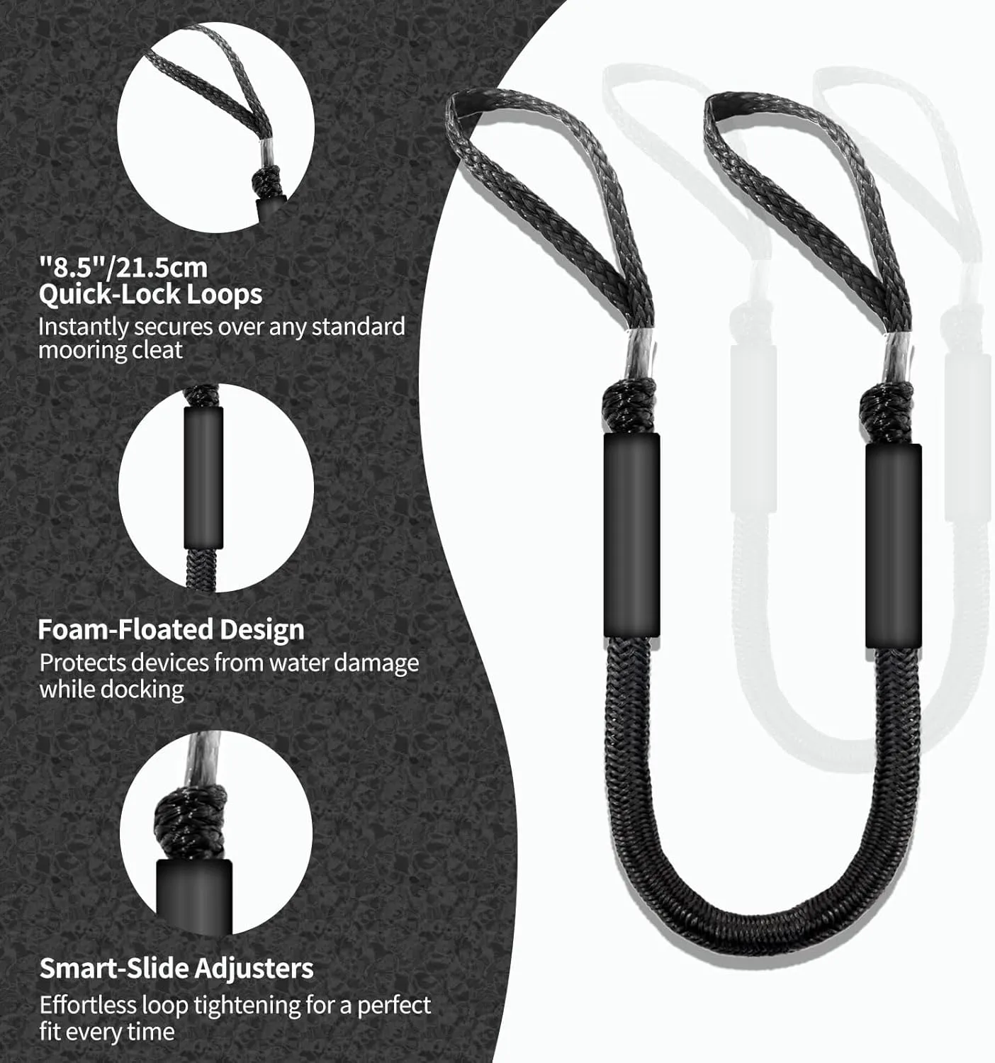 4FT Bungee Dock Lines for Boats with Loops – Shock Absorbent Docking Rope, Boat Accessory, Ideal for bass Boats, pontoons, Jet skis, and Kayaks, 2 PCS (Black)