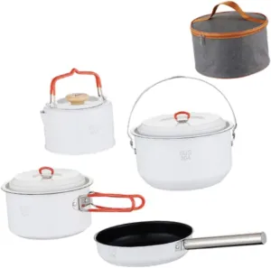 4Pcs Camping Cookware Set Fry Pan Kettle Nonstick Camping Pot and Pan Outdoor Cook Gear for Outdoor Picnic BBQ Fishing Hiking