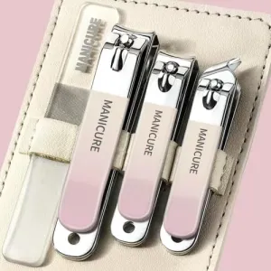 4pcs Stainless Steel Nail Knife Set – Portable Rotating Nail Clipper & Trimmer Kit for Home & Travel Grooming (Light Pink, One Size)