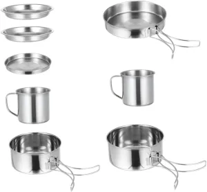 5-6 Person Camping Cookware Set Compact Picnic Pan Cooking Tools Portable Hiking Utensils Stainless Steel Cooking Utensils for Outdoor Activities
