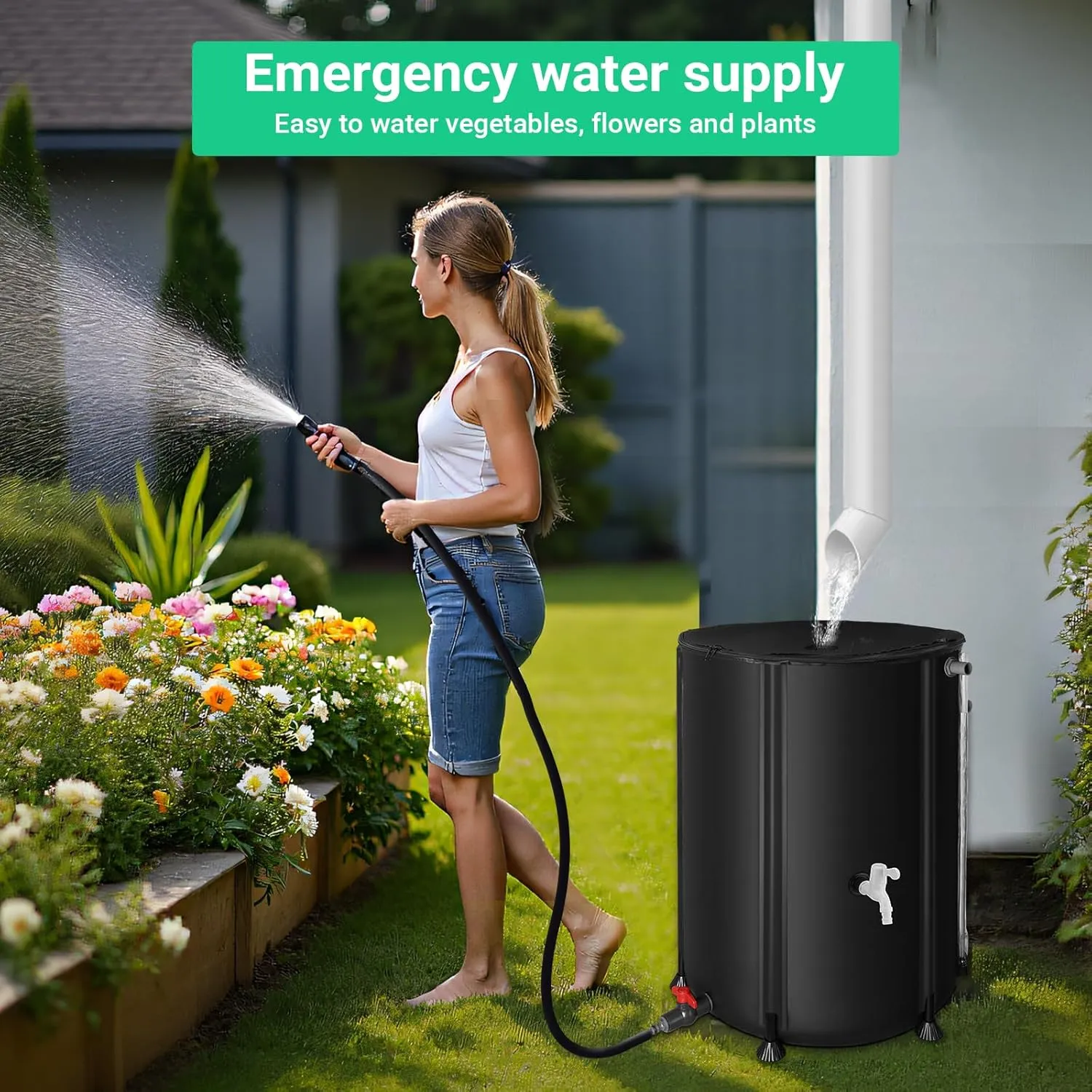 50 Gallon / 200L Collapsible Rain Barrel, 500D Oxford Cloth Rain Barrels to Collect Rainwater from Gutter, Portable Rain Water Collection System Catcher Container Storage Tank Without Hose