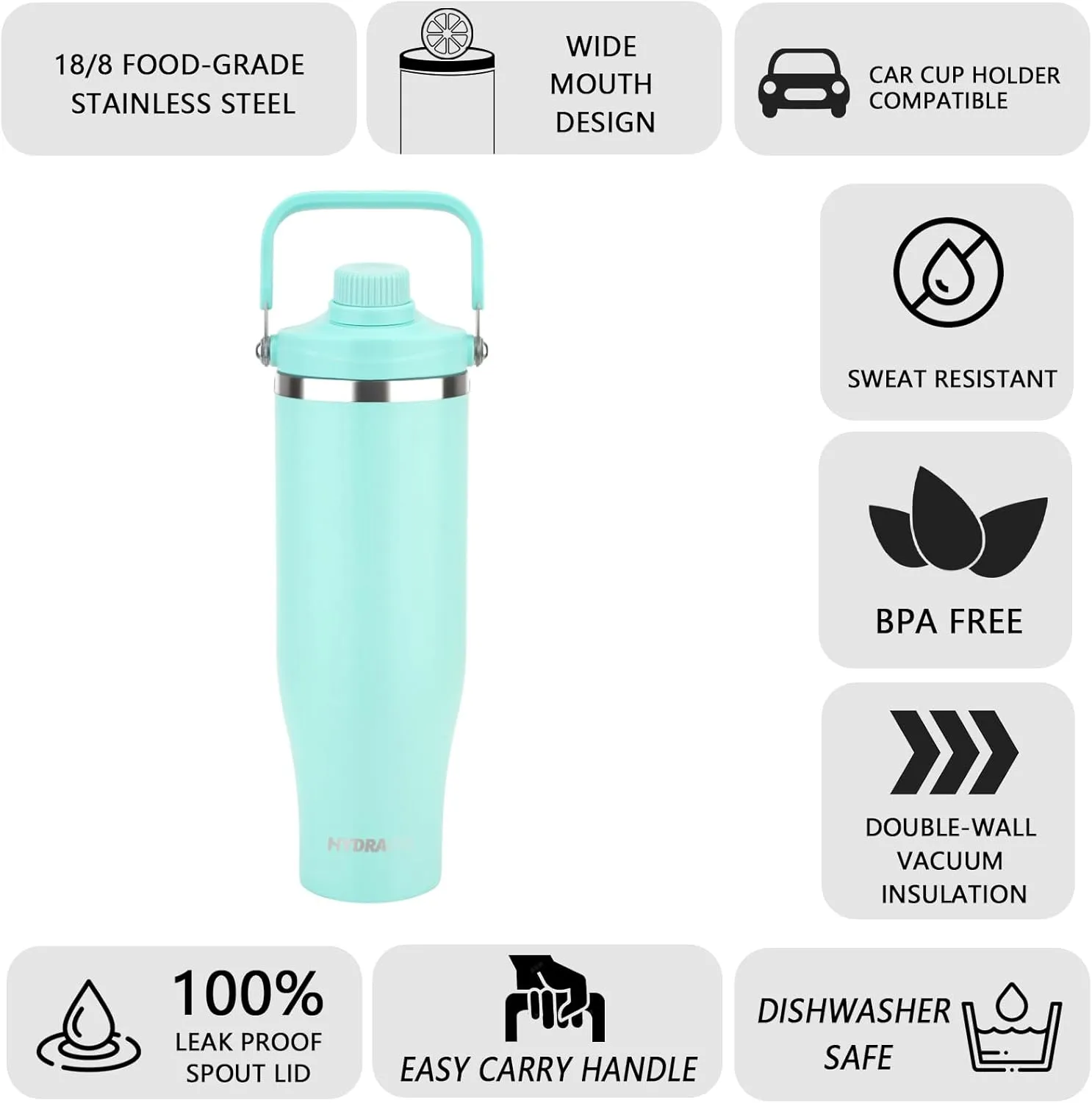 50 oz Stainless Steel Water Bottle with Spout Lid & Handle, Insulated Large Hydration Bottle for Cold & Hot Drinks, Leak-Proof Metal Tumbler for Travel, Gym, and Outdoor