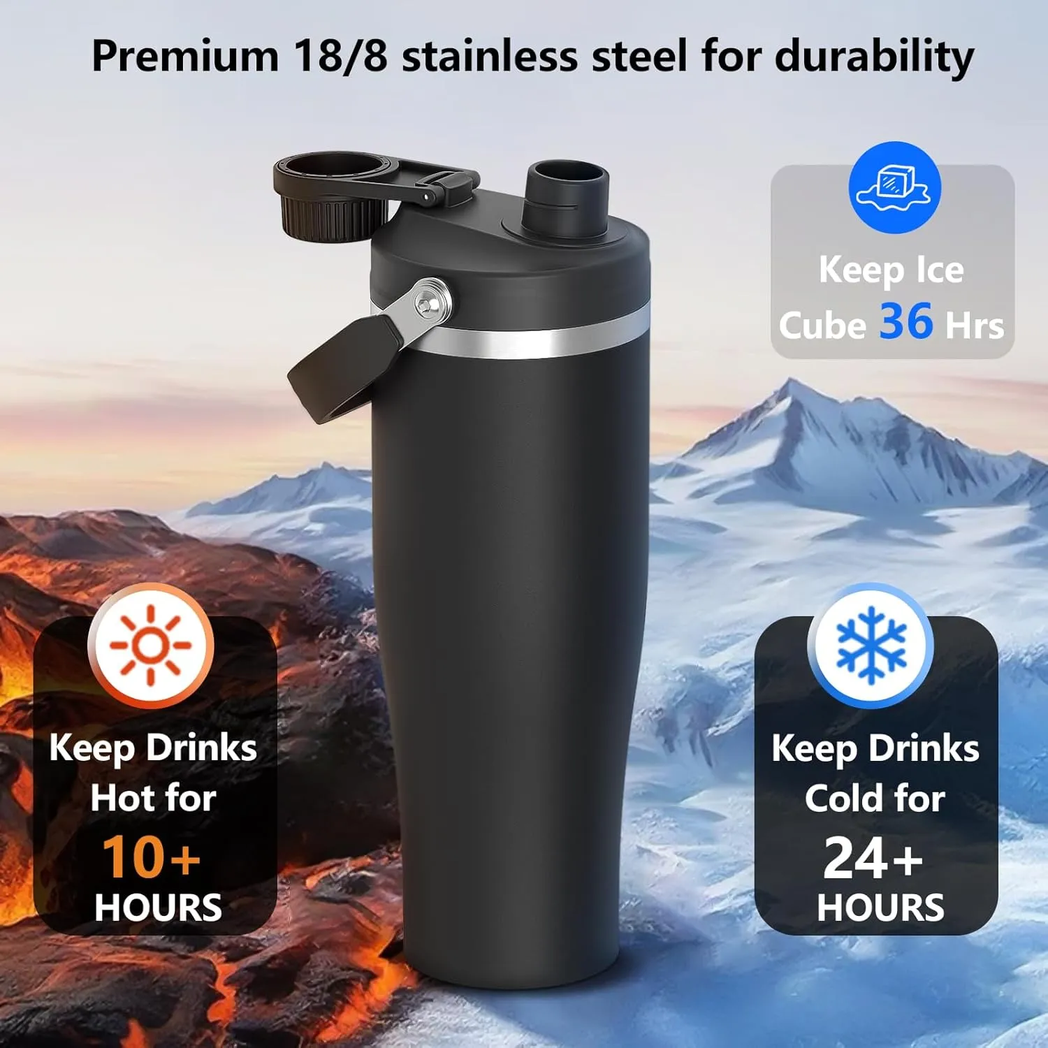 50 oz Stainless Steel Water Bottle with Spout Lid & Handle, Insulated Large Hydration Bottle for Cold & Hot Drinks, Leak-Proof Metal Tumbler for Travel, Gym, and Outdoor