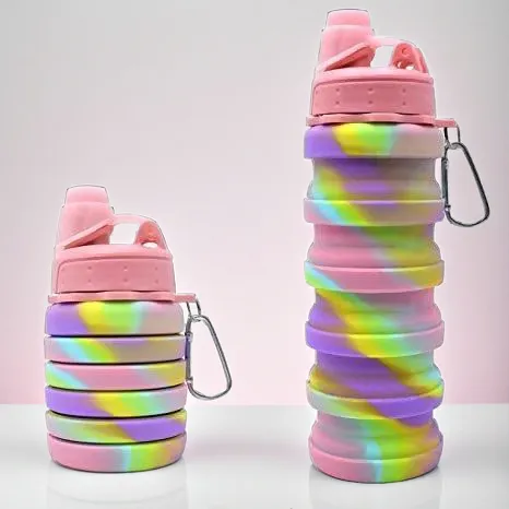 500ml Foldable Silicone Water Bottle- BPA-Free, Leak-Proof, Portable Hydration for Travel, Gym, Hiking & Camping (Rainbow)