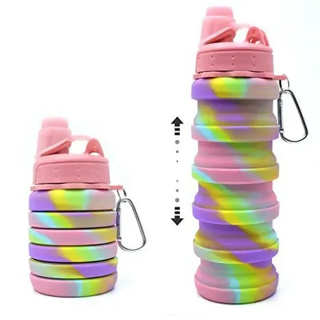 500ml Foldable Silicone Water Bottle- BPA-Free, Leak-Proof, Portable Hydration for Travel, Gym, Hiking & Camping (Rainbow)