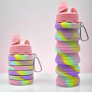500ml Foldable Silicone Water Bottle- BPA-Free, Leak-Proof, Portable Hydration for Travel, Gym, Hiking & Camping (Rainbow)