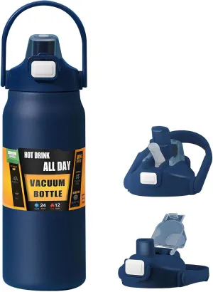 50oz /1500ml Insulated Water Bottle With Straw and Leakproof Lid, BPA Free Stainless Steel Wide Mouth Sports Water Bottle Cup With Portable Handle Double Wall Vacuum Keep Cold and Hot (navy)