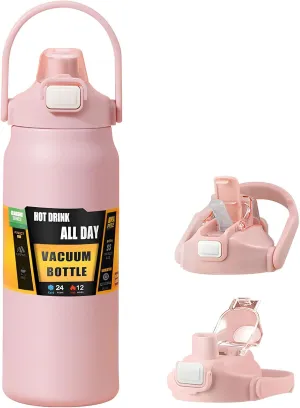 50oz /1500ml Insulated Water Bottle With Straw and Leakproof Lid, BPA Free Stainless Steel Wide Mouth Sports Water Bottle Cup With Portable Handle Double Wall Vacuum Keep Cold and Hot (pink)