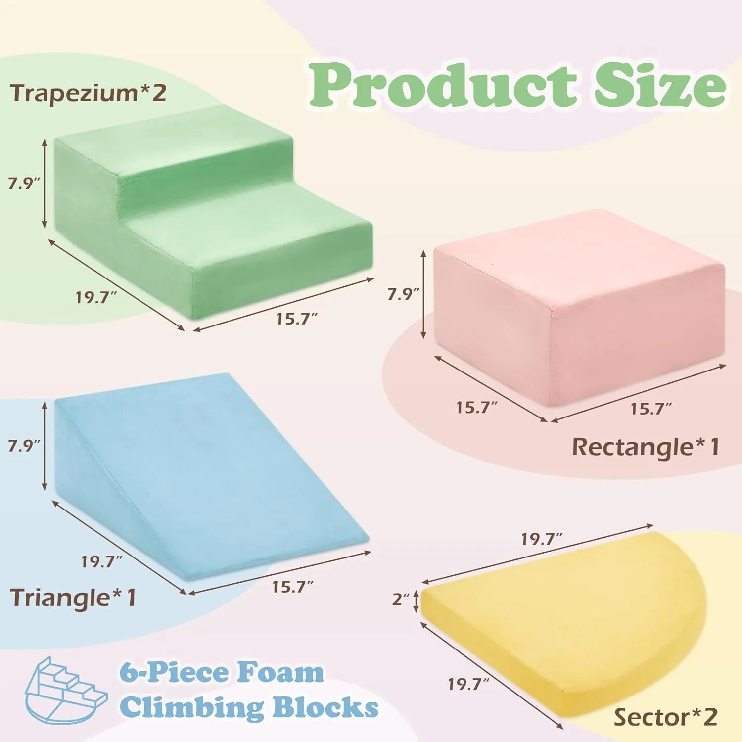 6-Piece Toddler Climbing & Crawl Soft Foam Block Activity Play Set, Indoor Foam Toys for Kids