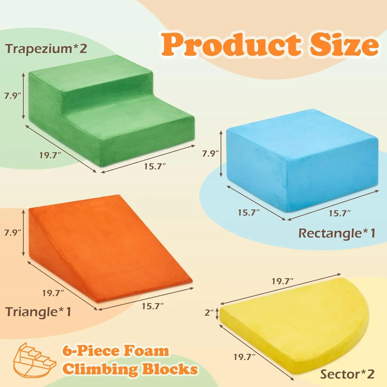 6 Pieces Climbing Toys for Toddlers, Climb & Crawl Soft Foam Block Activity Play Set, Foam Play Gym Climbing Blocks, Toddler Climbing Toys Indoor, Soft Foam Toys for Kids Crawling and Sliding