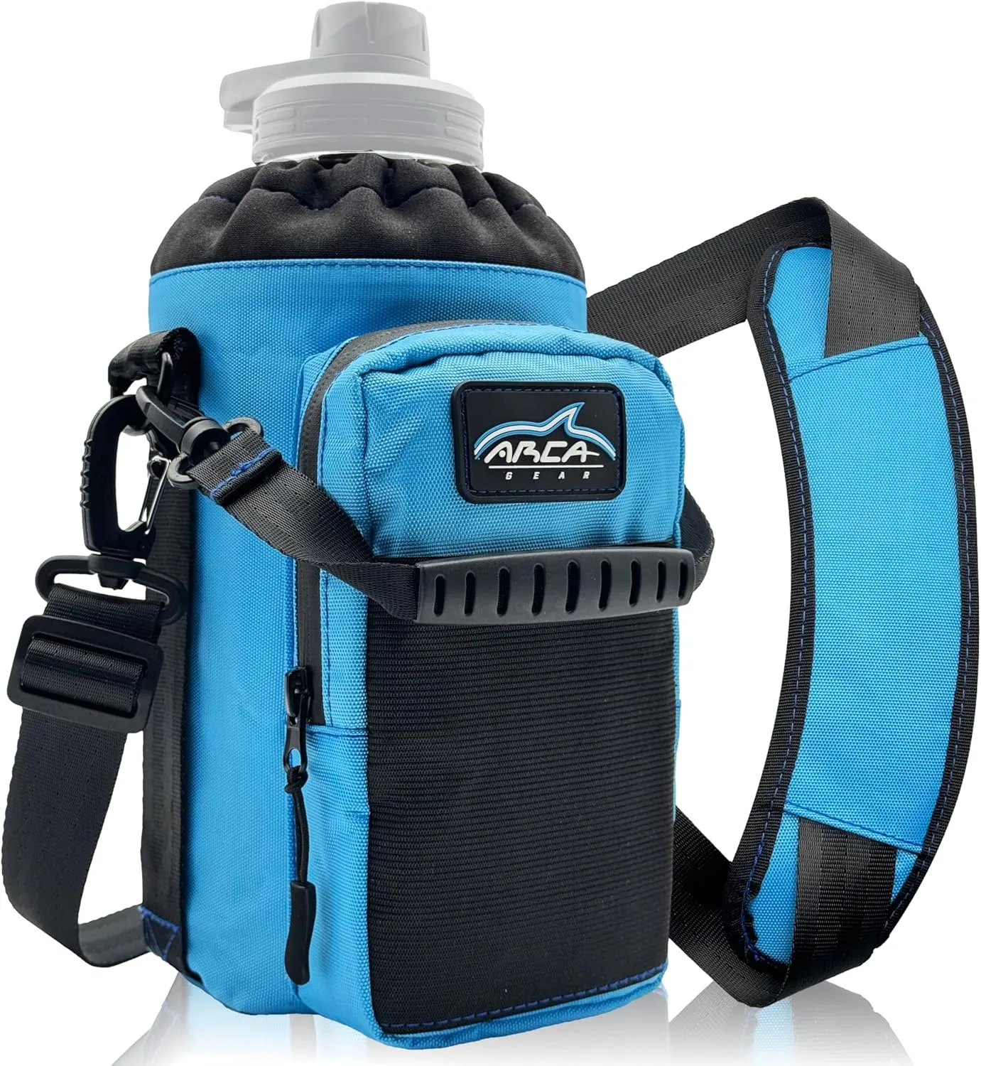 64 OZ Hydro Carrier Large - Insulated Water Bottle Sling w/Carry Handle, Shoulder Strap, Wallet and Two Pouches - The Perfect Flask Accessory