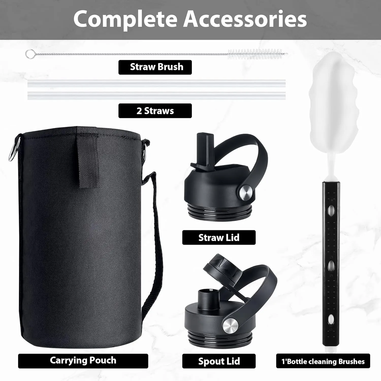 64 oz Water Bottle with 2 Lids, Half Gallon Double Wall Vacuum Insulated Stainless Steel Water Jug, Includes Carrying Pouch, Wide Mouth Metal Canteen for Gym, Sports, and Camping, Cobalt.