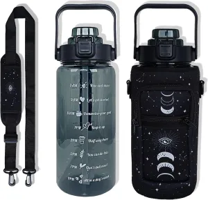 64 oz Water Bottle with Straw Sleeve & Strap Motivational Half Gallon Water Jug with Handle for Gym Women Men Aesthetic Water Bottle with Strap Star Sign