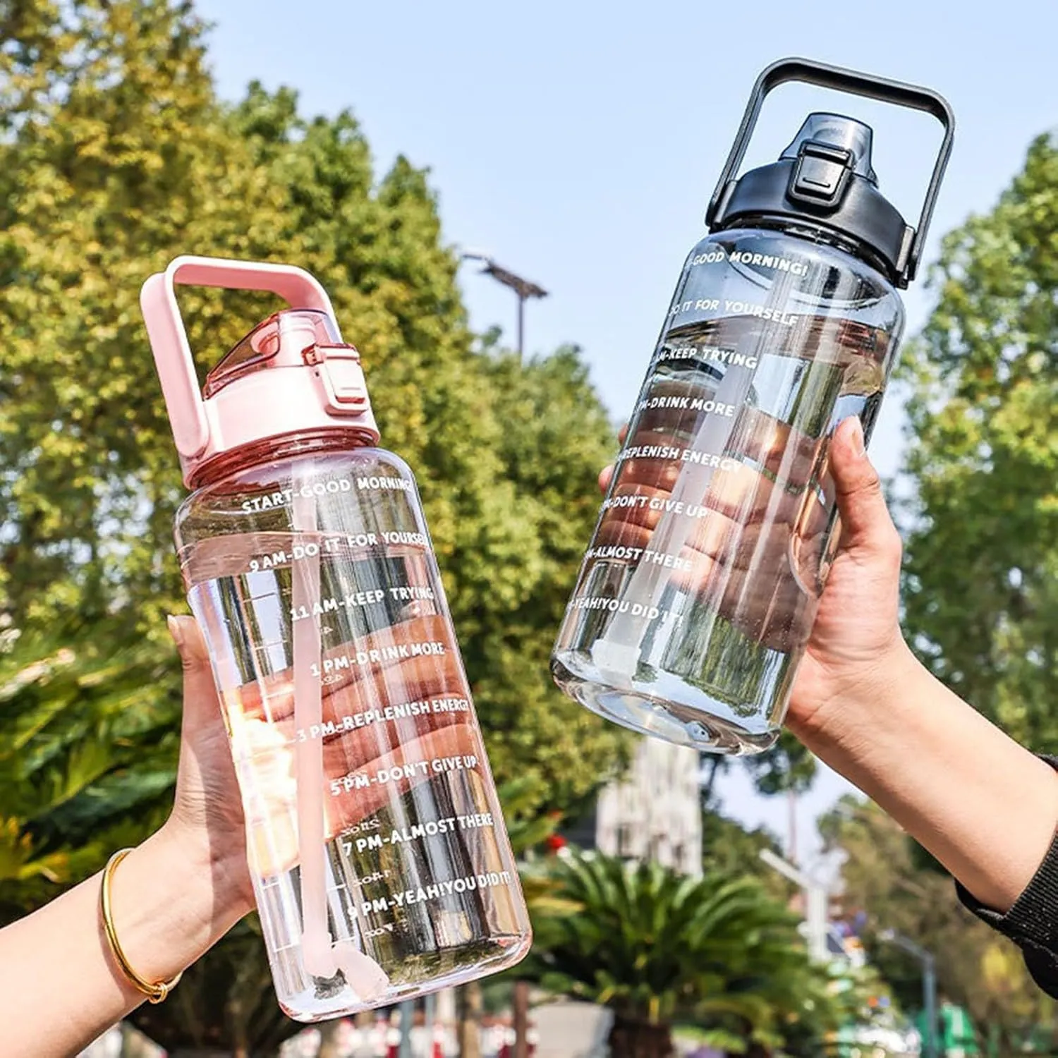 64 Ozwater Bottle with Handle and Time Markers for All Day Hydration,Leakproof BPA Free Plastic Water Bottles with Straw,Large Water Jug,Big Water Bottle for Outdoor Workout Gym Sports Fitness