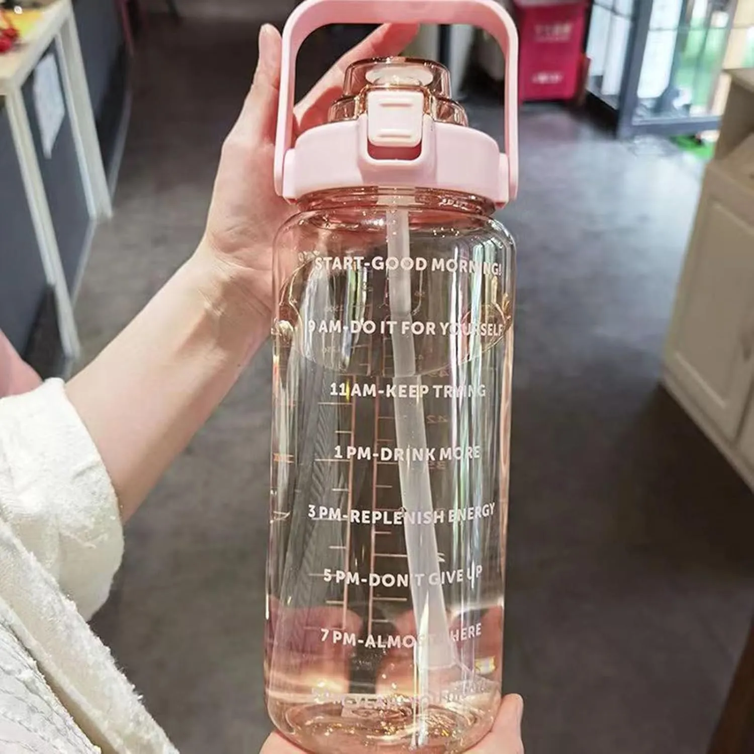 64 Ozwater Bottle with Handle and Time Markers for All Day Hydration,Leakproof BPA Free Plastic Water Bottles with Straw,Large Water Jug,Big Water Bottle for Outdoor Workout Gym Sports Fitness