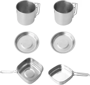 6pcs Camping Cookware Set Outdoor Portable Picnic Cookware Kit Stainless Steel Travel Tableware Cooking Accessory