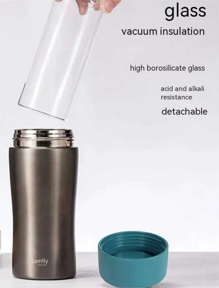 7oz/200ml Stainless Steel Vacuum Insulated Water Bottle with glass liner inside,glass lined thermos for Coffee Hot drink and Cold drink water flask(Peacock Green)
