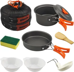 7Pcs Camping Pan Set - Backpack Cookware Pot and Pans Set, Survival Cooking Kit for Hiking, Picnic