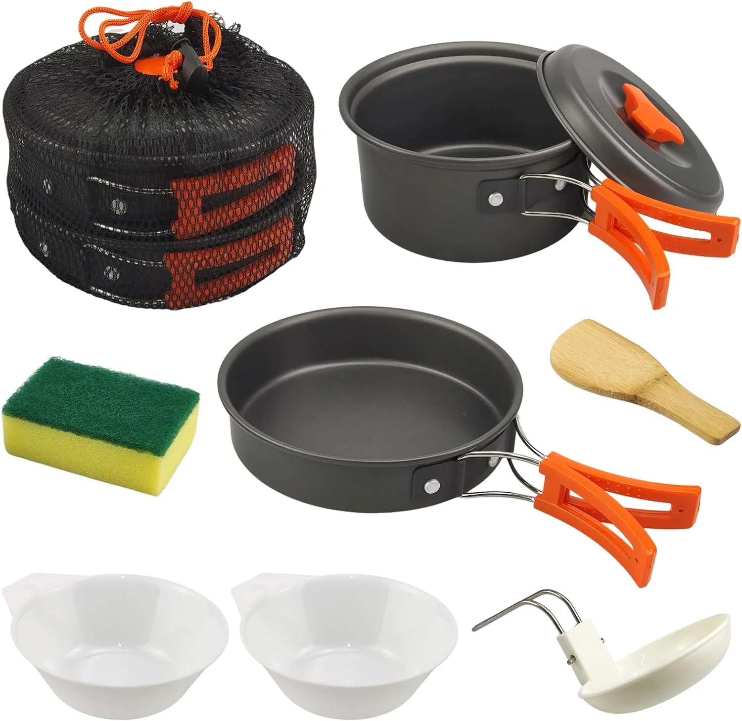 7Pcs Camping Pan Set - Backpack Cookware Pot and Pans Set, Survival Cooking Kit for Hiking, Picnic