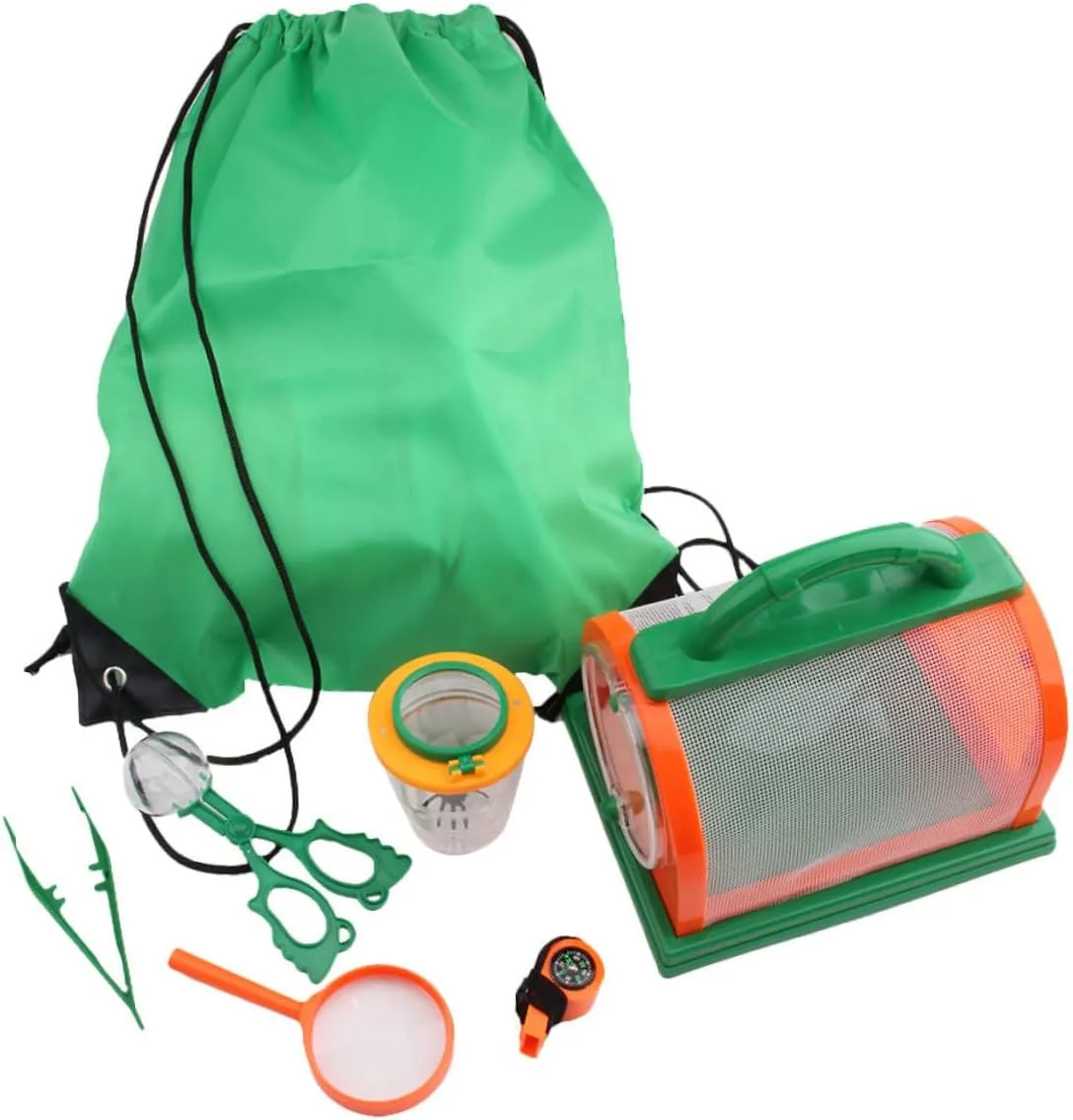 7pcs Observing Kit for Portable Observation Tools Set with Magnifying Lens for Outdoor Hiking and Camping Trips Green